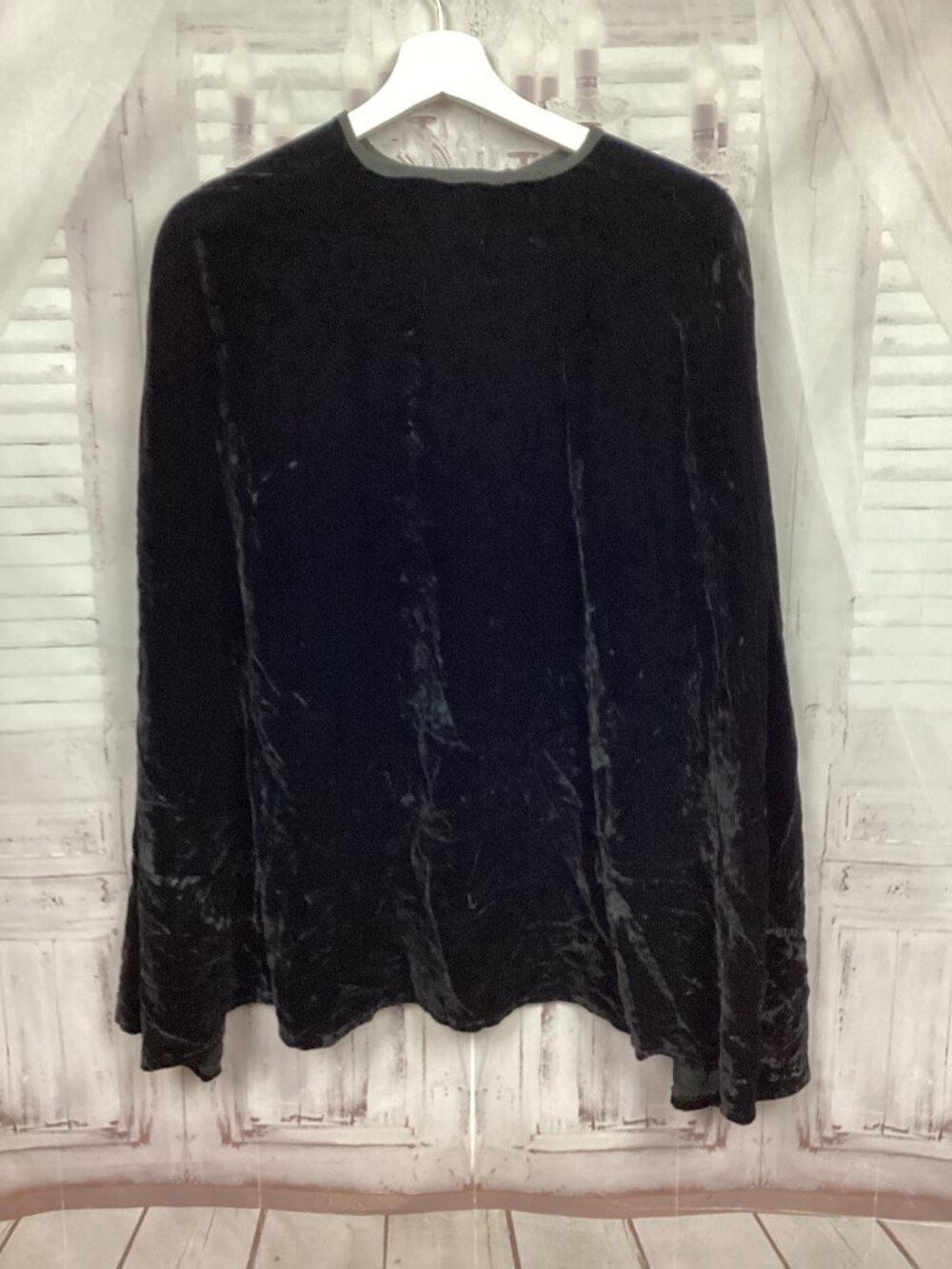 Black Crushed Velvet Cape Short Vintage Costume O/S - Picture 6 of 9